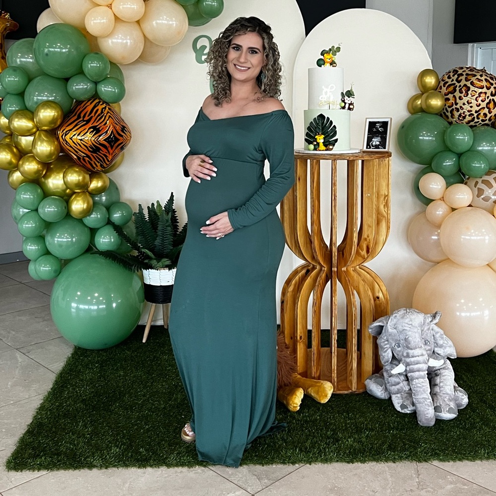 Off Shoulder Fitted Long Sleeve Maternity Gown for Photography, Baby Shower